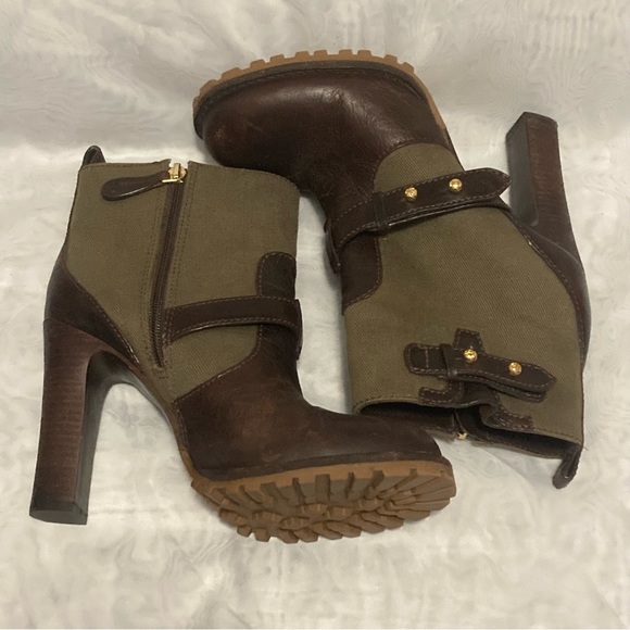Tory Burch Leather and Canvas Heeled Boots - Picture 5 of 10